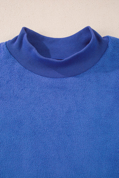Solid Mock Neck Drop Shoulder Oversize Sweatshirt