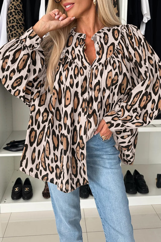 Leopard Balloon Sleeve Buttoned Shirt