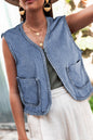 Denim Braided Trim Pocketed Vest