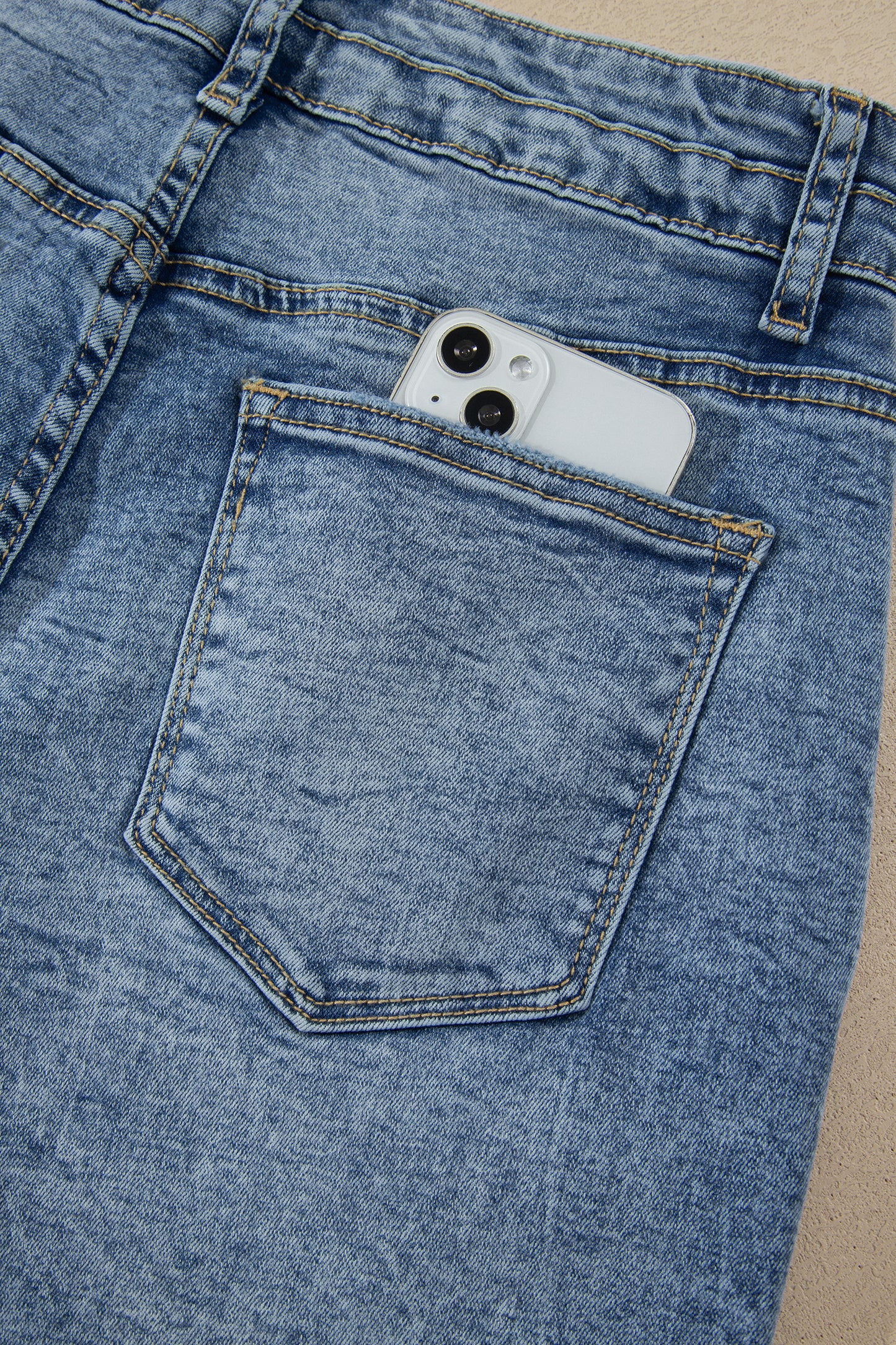 Denim Acid Wash Pockets Flare Jeans