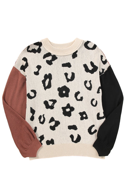 Leopard Colorblock Pullover Sweater