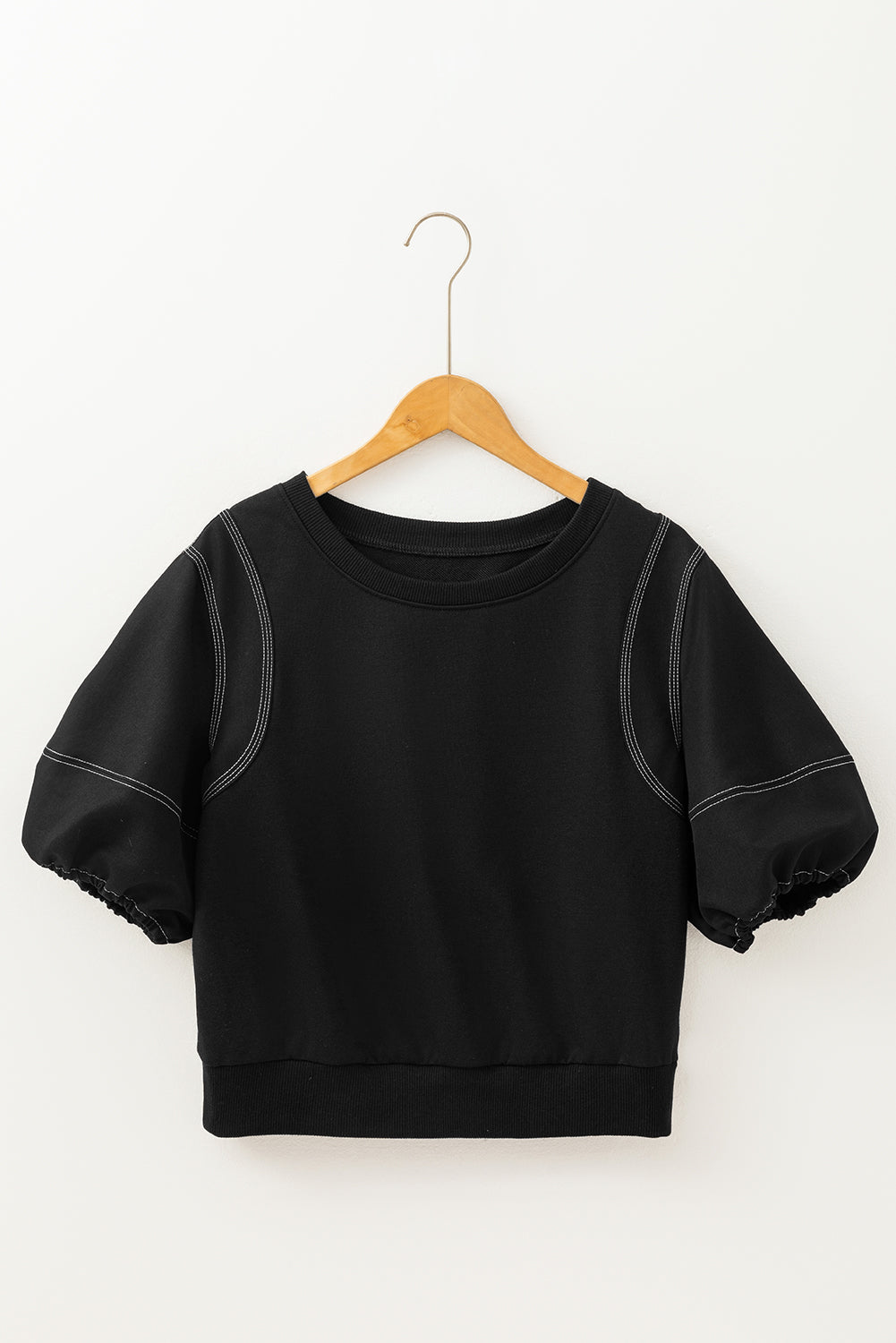 Contrast Stitching Puff Sleeve Blouse