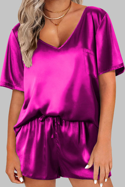 Satin V-Neck Tee and Shorts Set