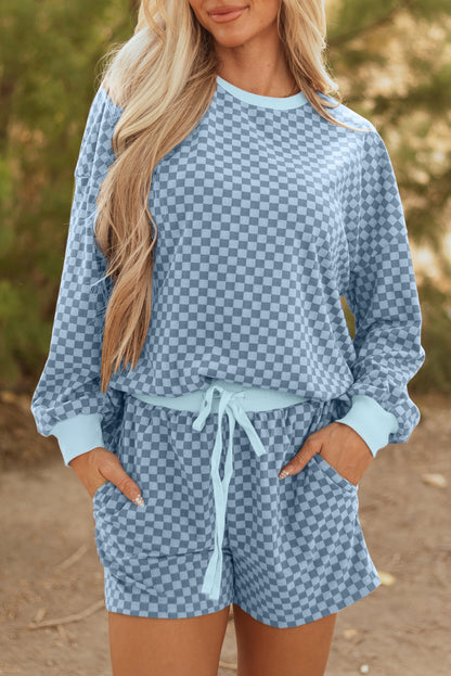 Checker Long Sleeve Pullover and Shorts Set