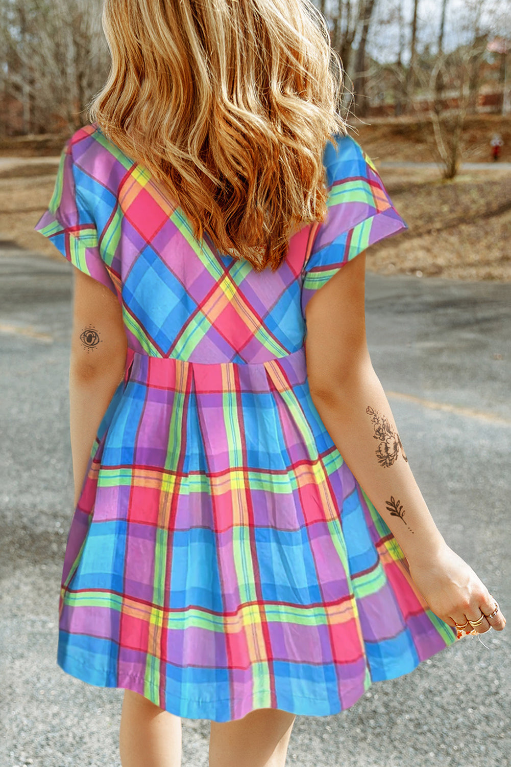 Plaid Short Sleeve Mini Dress