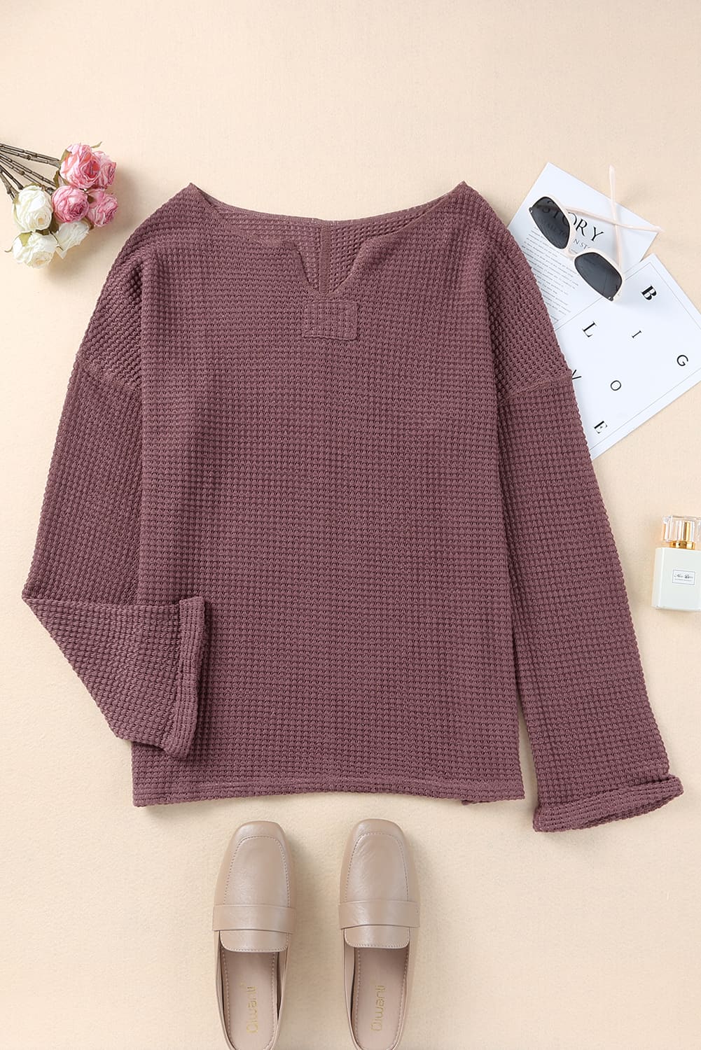 Waffle Wide Long Sleeve Top