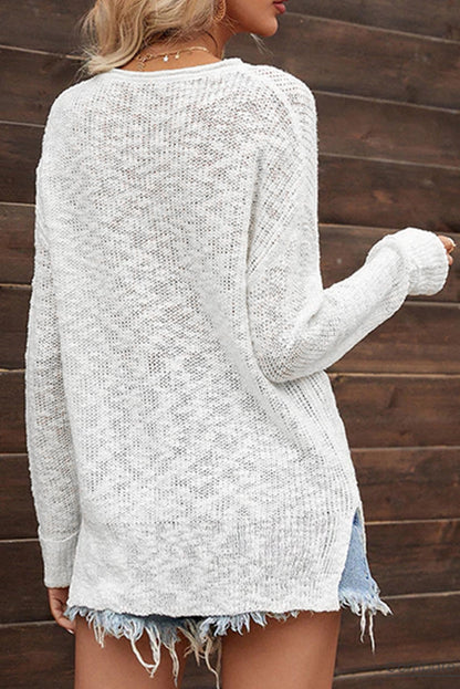 Loose Knit Split V-Neck Sweater