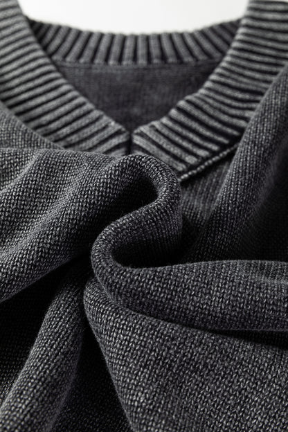 Mineral Wash Reverse Seam V-Neck Drop Shoulder Sweater