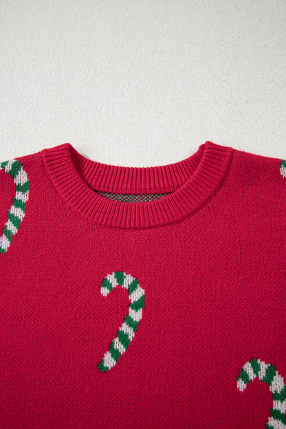 Christmas Candy Cane Drop Shoulder Sweater