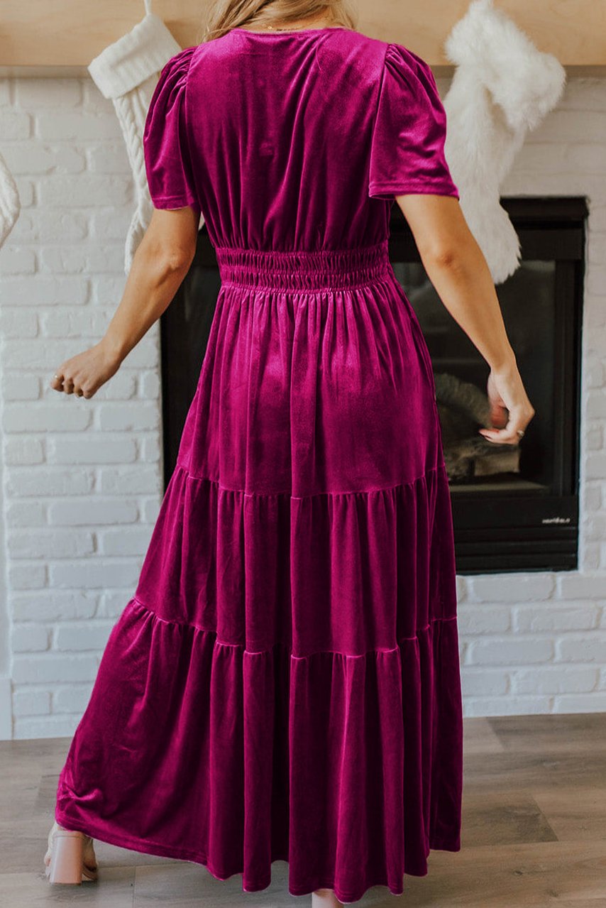 Velvet Shirred Waist Maxi Dress