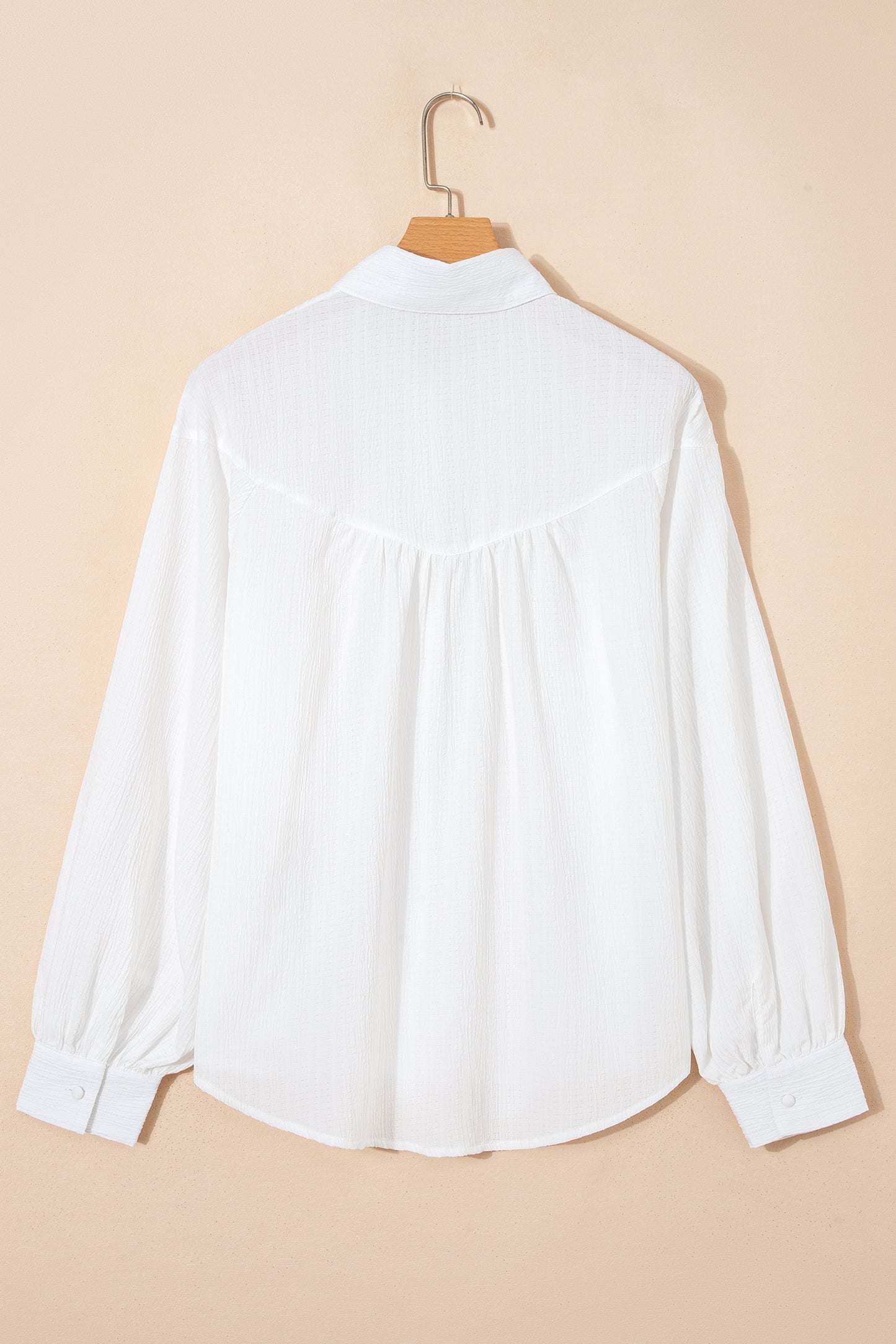 Solid Crinkled Lantern Sleeve Buttoned Shirt