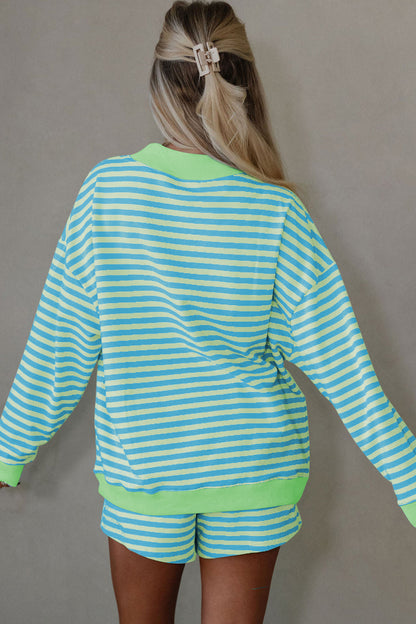 Stripe Colorblock Pullover & Pull-On Shorts Set