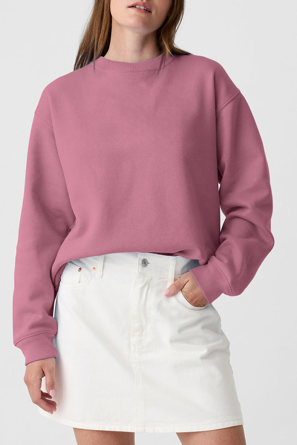 Solid Crewneck Pullover Sweatshirt