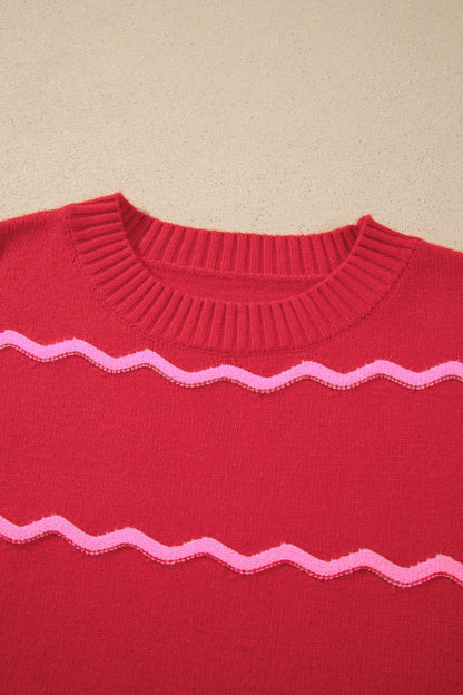 Wavy Stripe Round Neck Long Sleeve Sweater