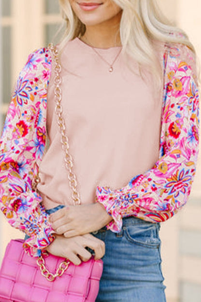 Floral Patchwork Lantern Sleeve Top