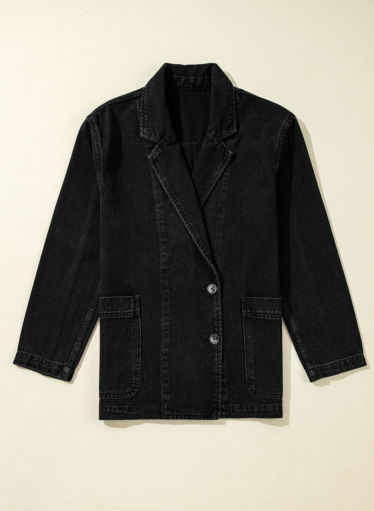 Denim Pocketed Lapel Collar Jacket