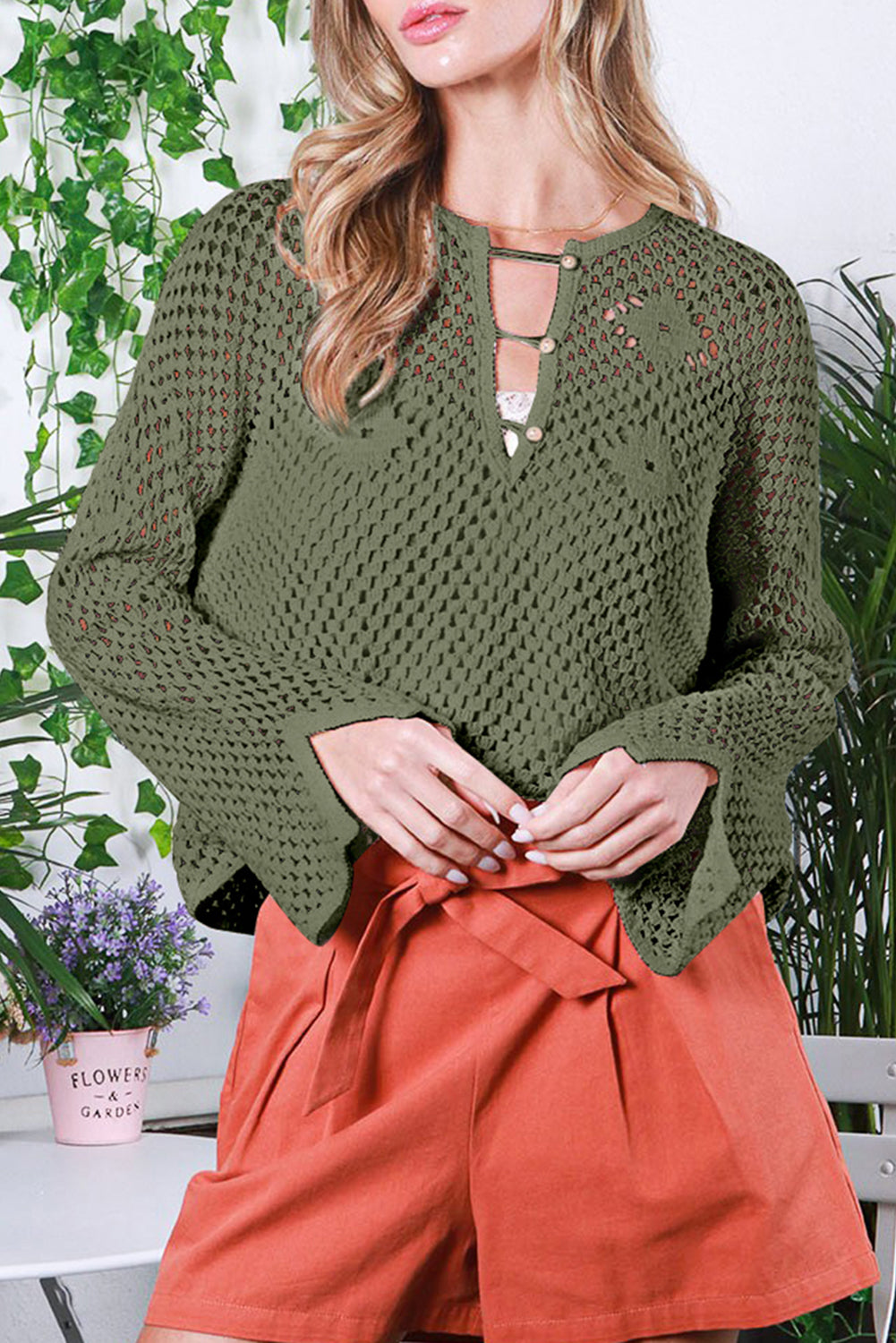 Hollowed Knit Split Sleeve Sweater