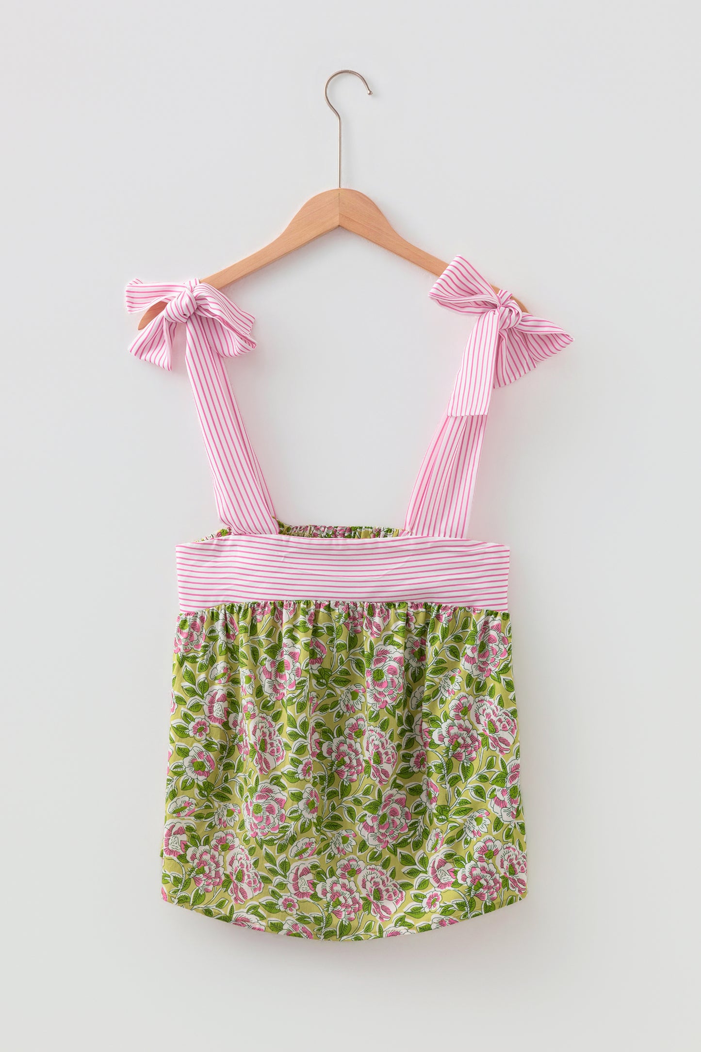 Floral Stripe Tie Strap Babydoll Tank Top