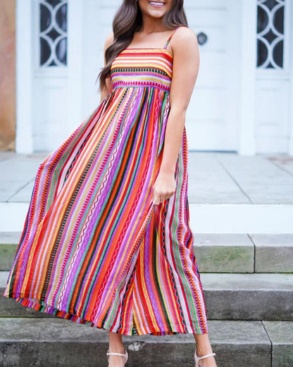 Stripe Smocked Boho Maxi Dress