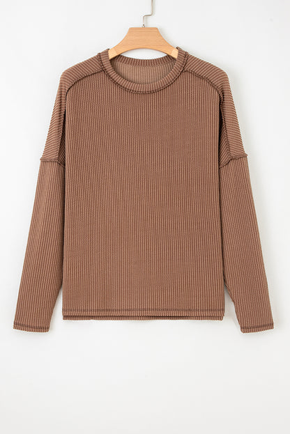 Solid Corded Knit Long Sleeve Top