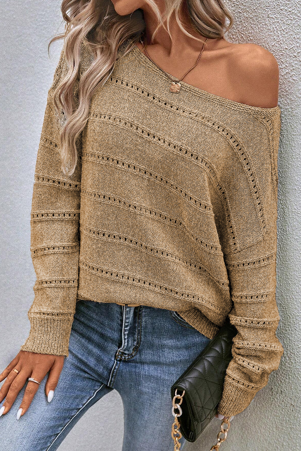 Pointelle Knit Boatneck Sweater