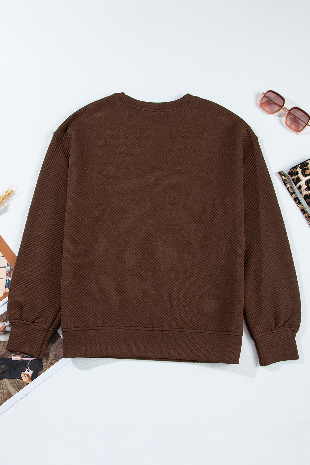 Solid Textured Round Neck Drop Shoulder Sweatshirt