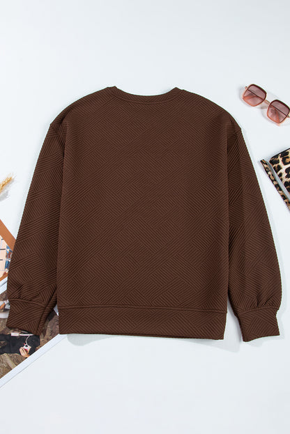 Solid Textured Round Neck Drop Shoulder Sweatshirt
