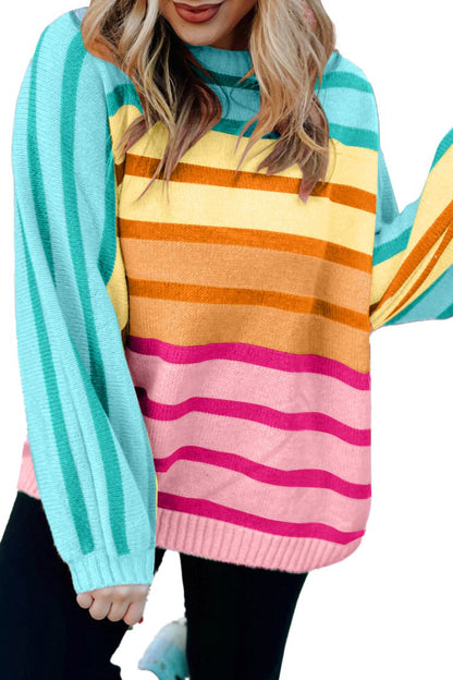 Gradient Stripe Ribbed Trim Sweater