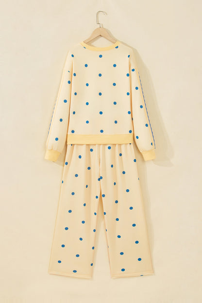 Polka Dot Patchwork Side Stripe Top & Pants Set