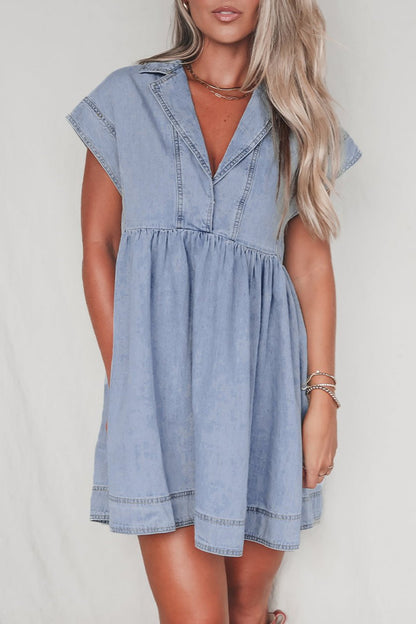 Denim Collared Short Sleeve Dress