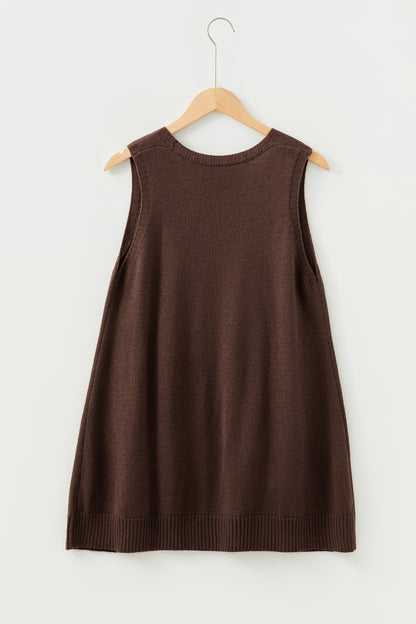 Solid Ribbed Trim Deep V-Neck Sleeveless Tunic Sweater