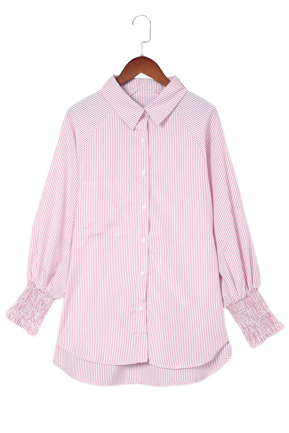 Stripe Smocked Cuff Pocketed Shirt