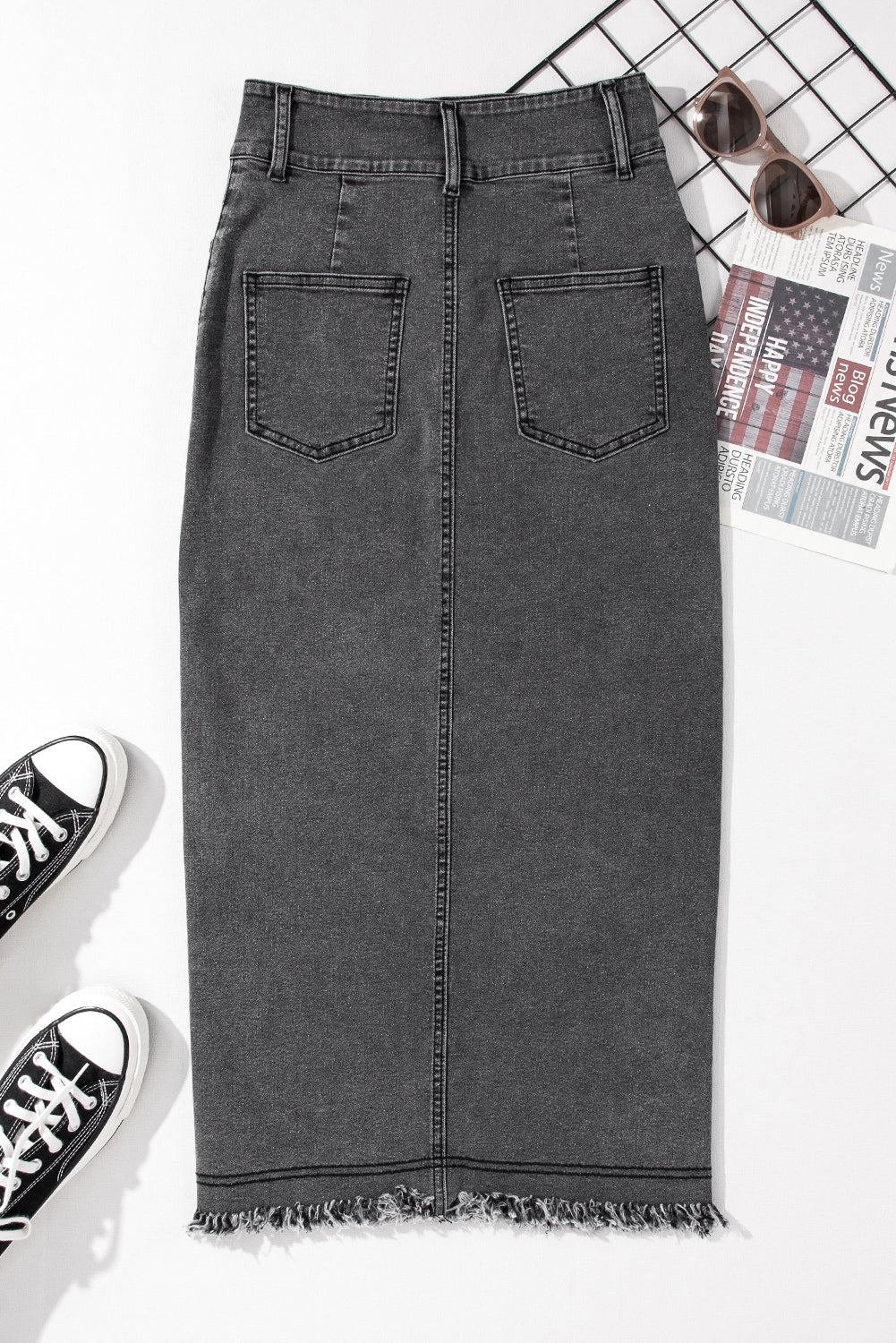 Denim Side Slit Midi Skirt