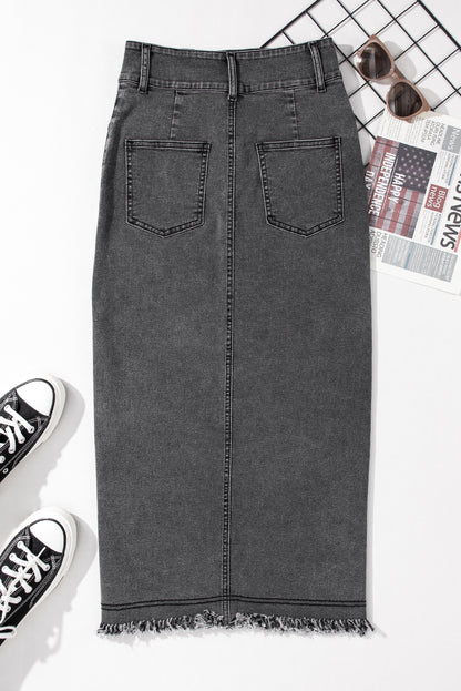 Denim Side Slit Midi Skirt