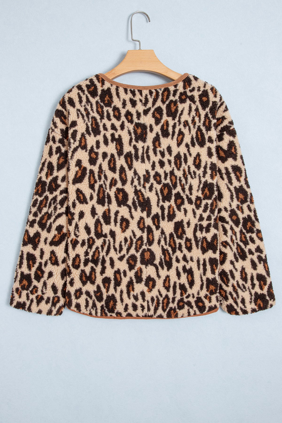 Leopard Fleece Corduroy Trim Buttoned Jacket