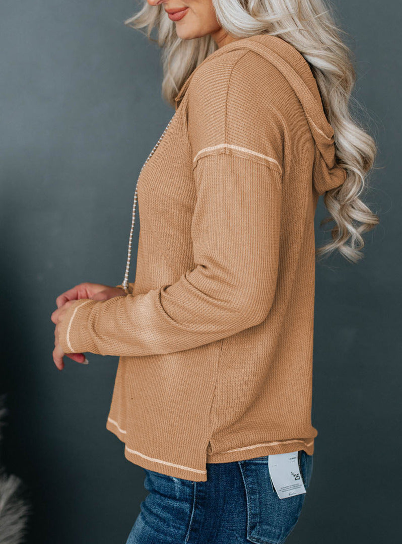 Waffle Contrast Seem Henley Top