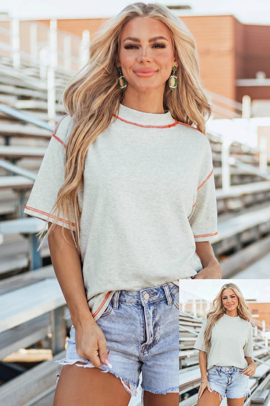 Reversible Contrast Stitching Mock Neck T-Shirt