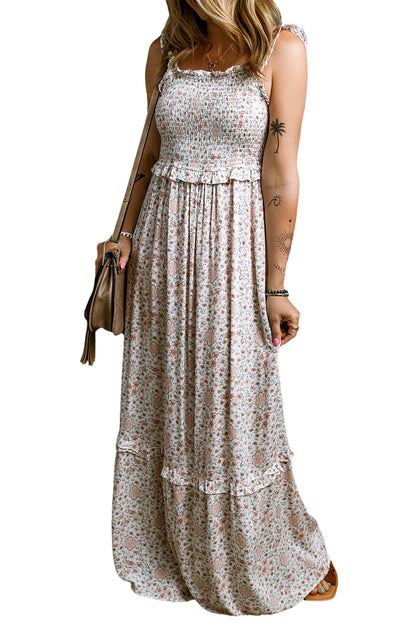 Floral Smocked Ruffle Maxi Dress