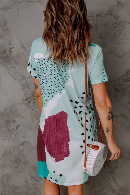 Abstract Leopard Short Sleeve Dress