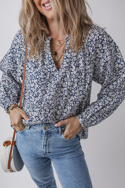 Floral Puff Sleeve V-Neck Blouse