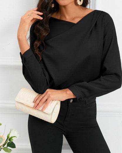 Satin Asymmetrical V-Neck Blouse