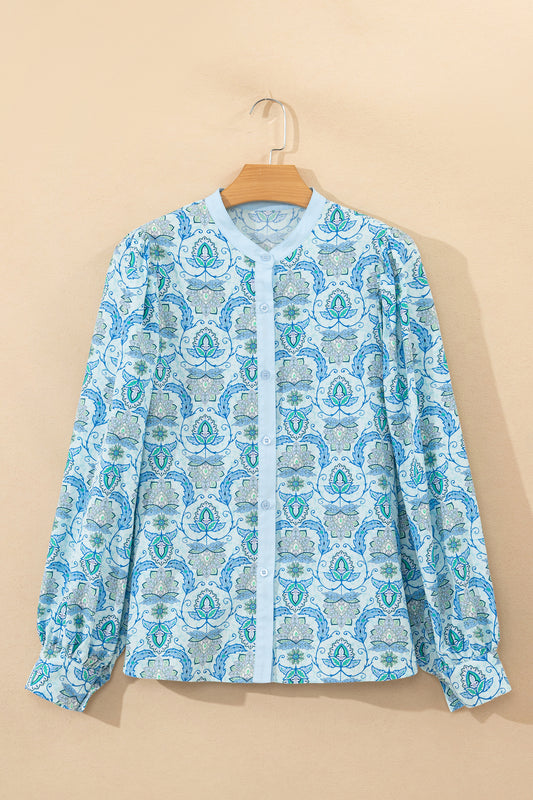 Paisley Long Puff Sleeve Buttoned Shirt