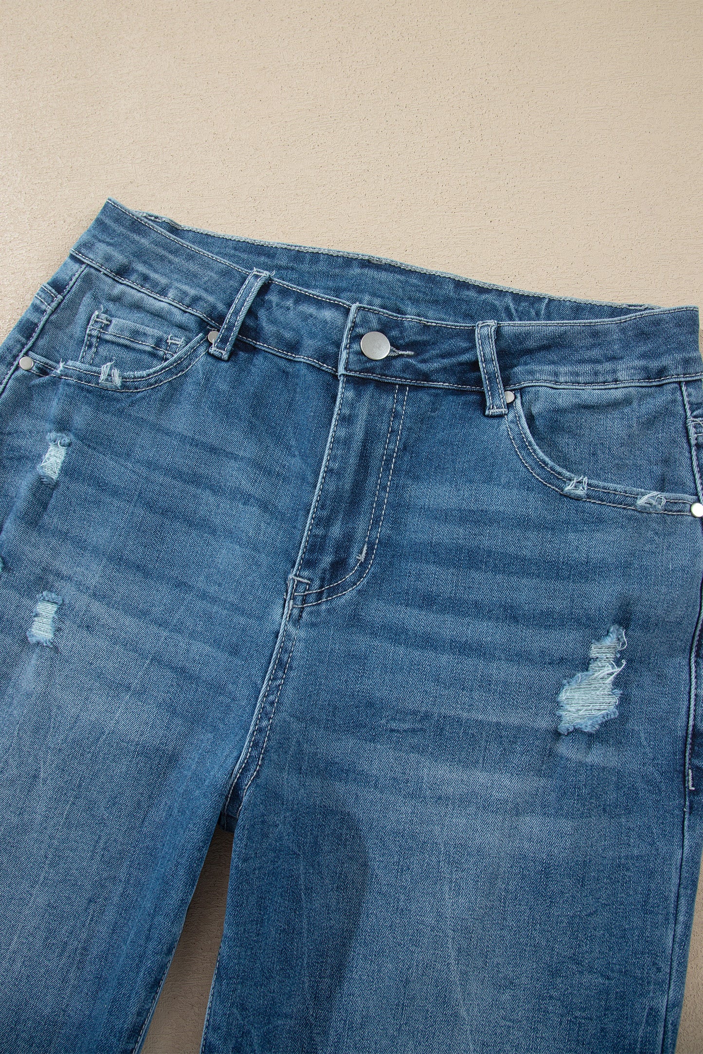 Denim High Waist Frayed Hem Flare Jeans