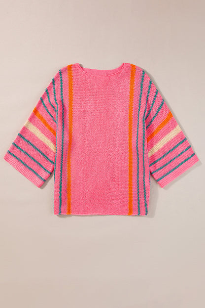 Stripe Detail Wide 3/4 Sleeve Knit Top