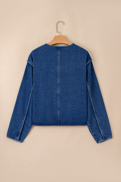 Wash Denim Straight Cut Pocketed Jacket