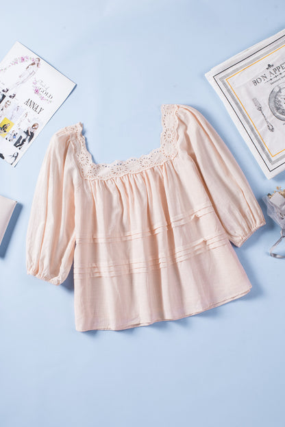 Eyelet Puff Sleeve Babydoll Blouse