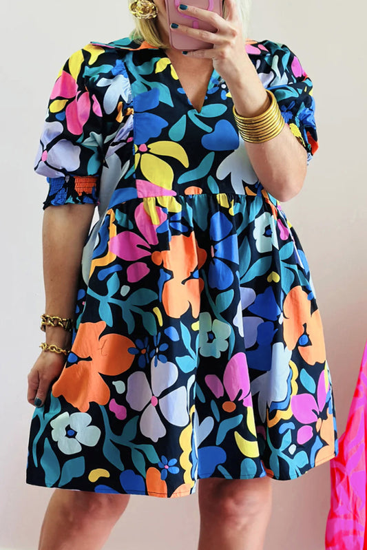 Floral Collared V-Neck Dress Plus Size