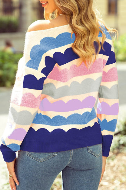 Stripe Balloon Sleeve Sweater