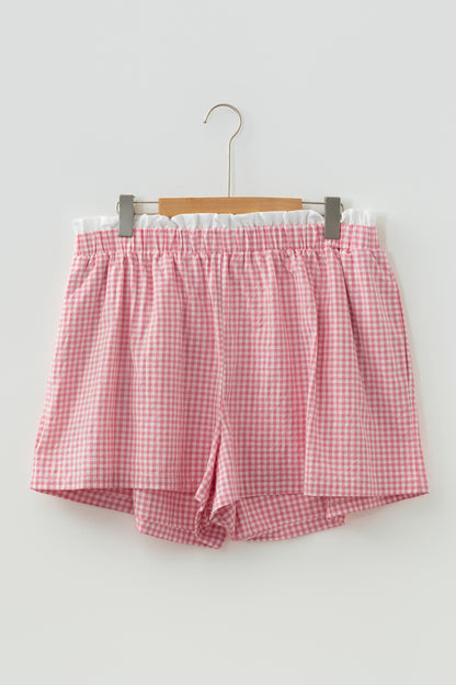 Plus Size Gingham Plaid Ruffle Contrast Trim Shorts