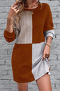 Colorblock Ribbed Long Sleeve Dress